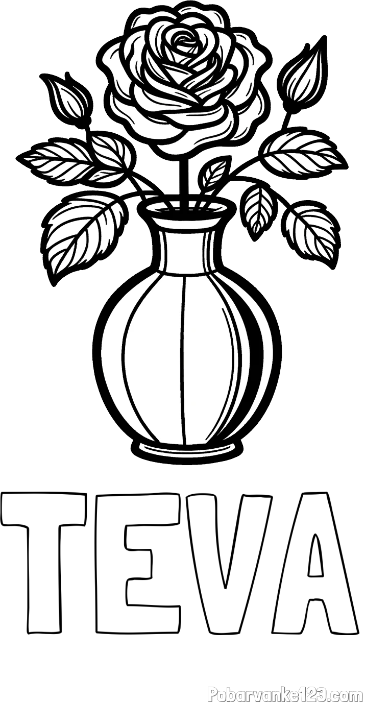 Pobarvanka imena TEVA in pobarvanka čudovite vrtnice v vazi