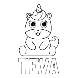 Online izdelana pobarvanka - Pobarvanka imena TEVA in pobarvanka čudovitega samoroga Unicorn