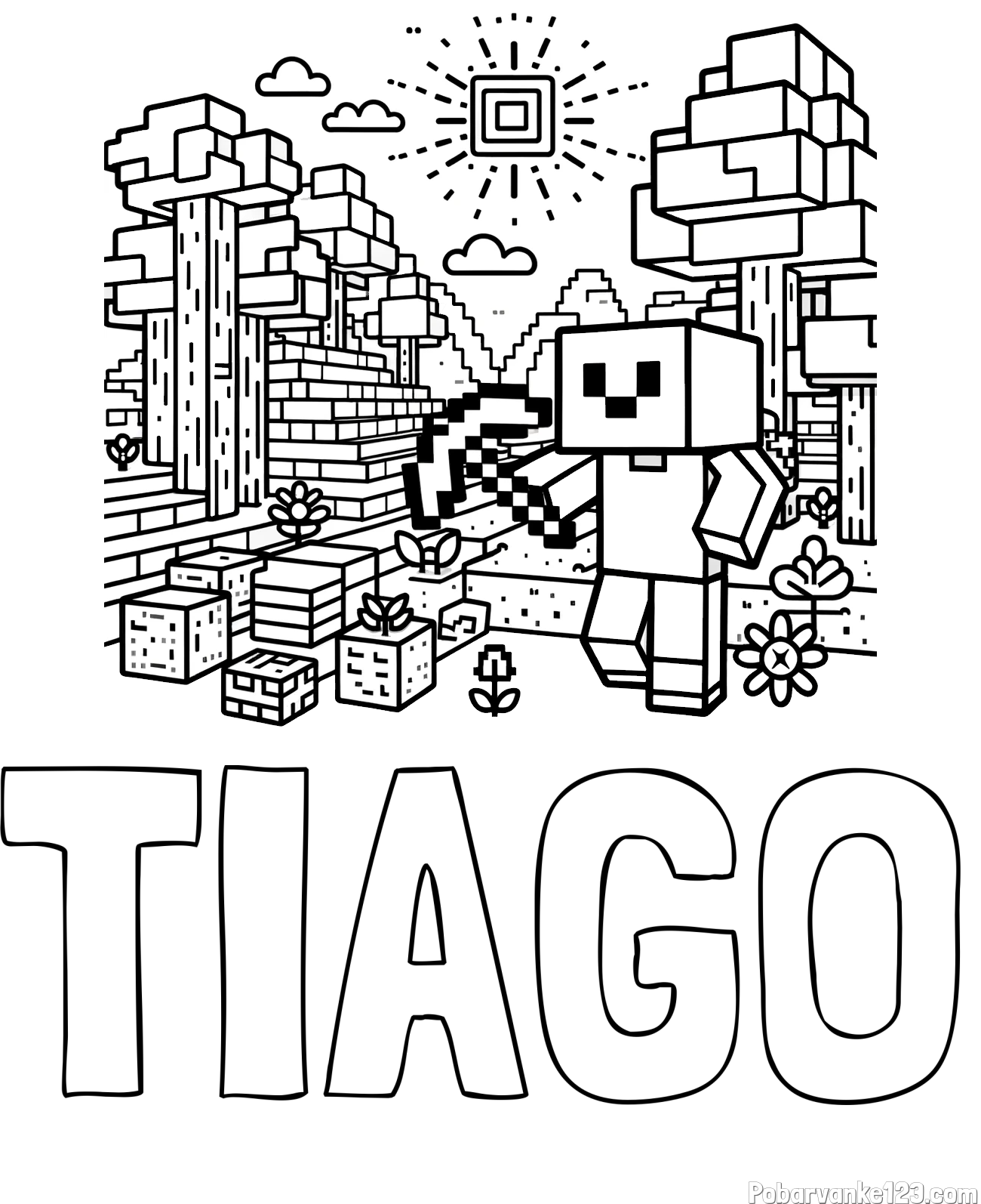 Pobarvanka imena TIAGO in pobarvanka Minecraft sveta