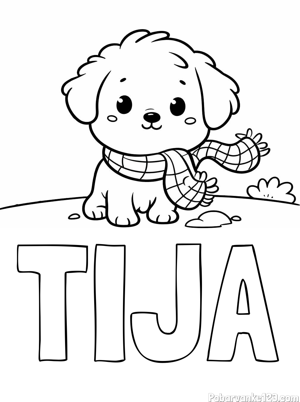 Pobarvanka imena TIJA in pobarvanka prikupnega psička