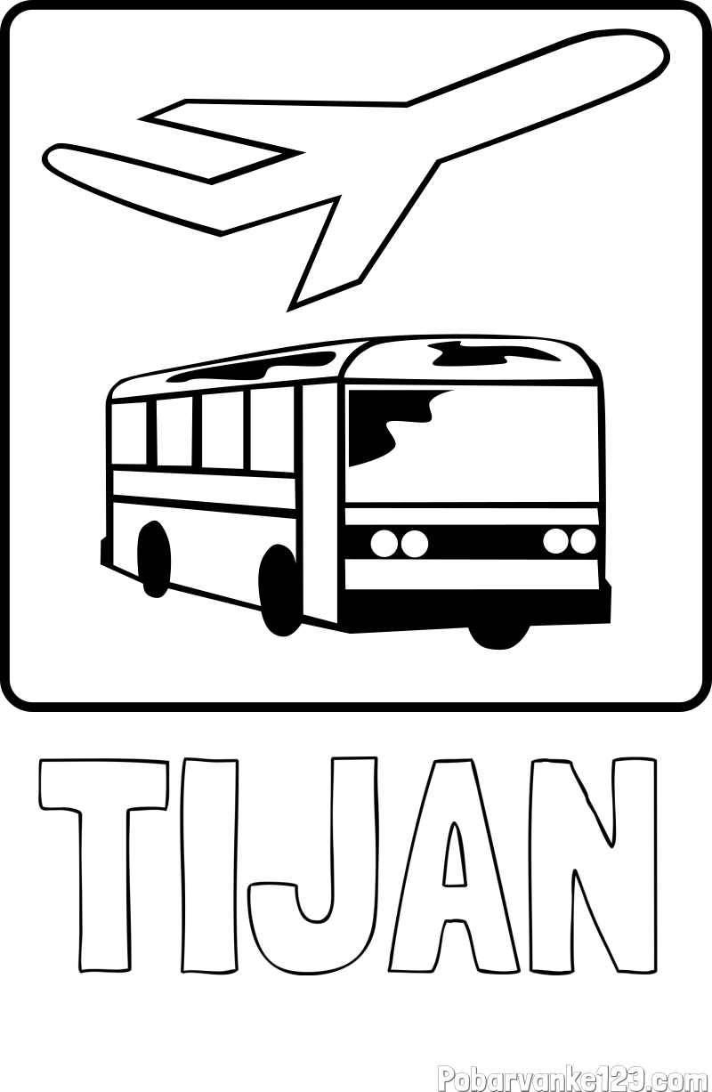 Pobarvanka imena TIJAN in avtobus in letalo