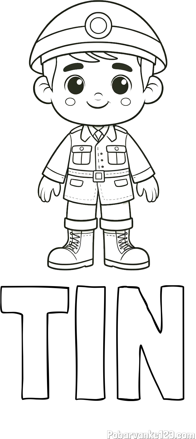 Pobarvanka imena TIN in otroška pobarvanka nasmejanega vojaka