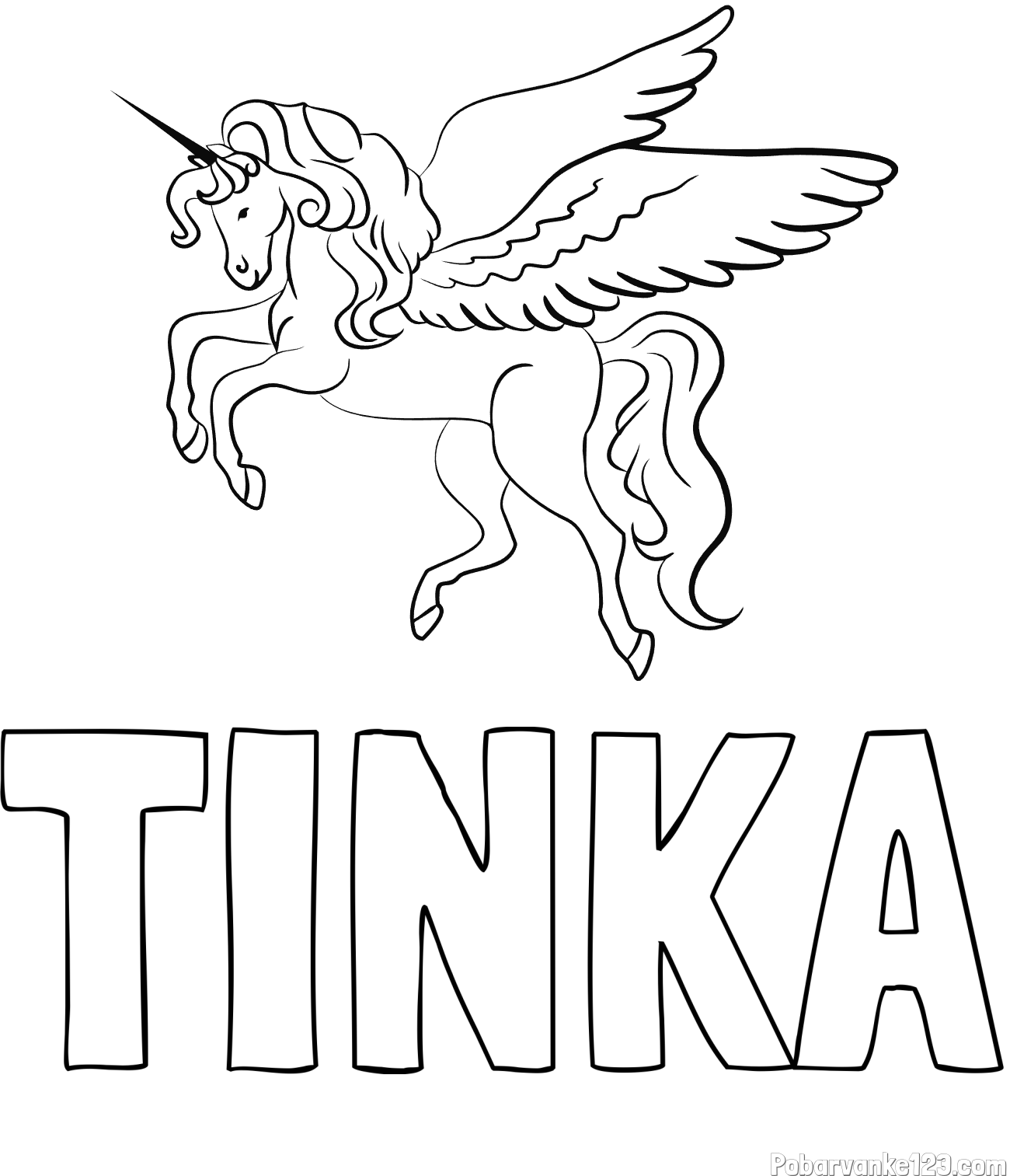 Pobarvanka imena TINKA in lepa pobarvanka samoroga