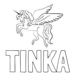 Online izdelana pobarvanka - Pobarvanka imena TINKA in lepa pobarvanka samoroga