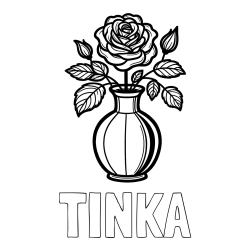 Online izdelana pobarvanka - Pobarvanka imena TINKA in pobarvanka čudovite vrtnice v vazi