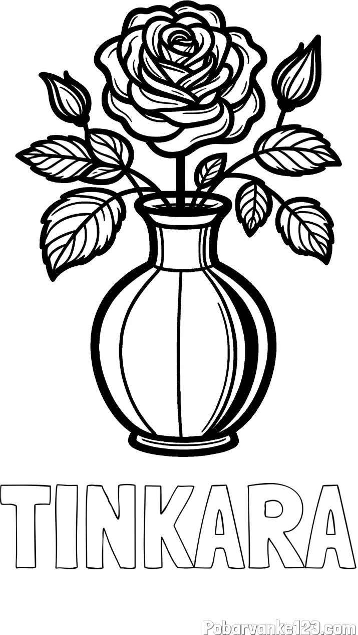 Pobarvanka imena TINKARA in pobarvanka čudovite vrtnice v vazi