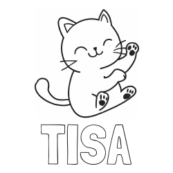 Online izdelana pobarvanka - Pobarvanka imena TISA in pobarvanka razigranega mucka
