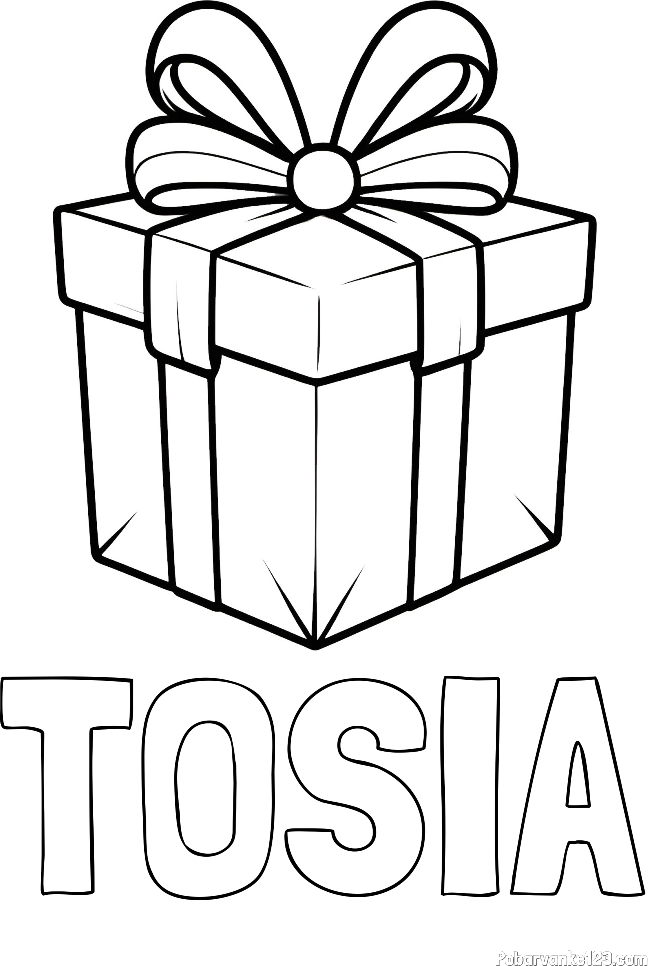 Pobarvanka imena TOSIA in pobarvanka darilne škatle s pentljo