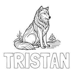 Online izdelana pobarvanka - Pobarvanka imena TRISTAN in pobarvanka sedečega volka