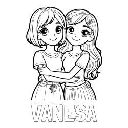 Online izdelana pobarvanka - Pobarvanka imena VANESA in pobarvanka ljubkih prijateljic