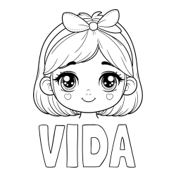 Online izdelana pobarvanka - Pobarvanka imena VIDA in pobarvanka obraza ljubke punčke