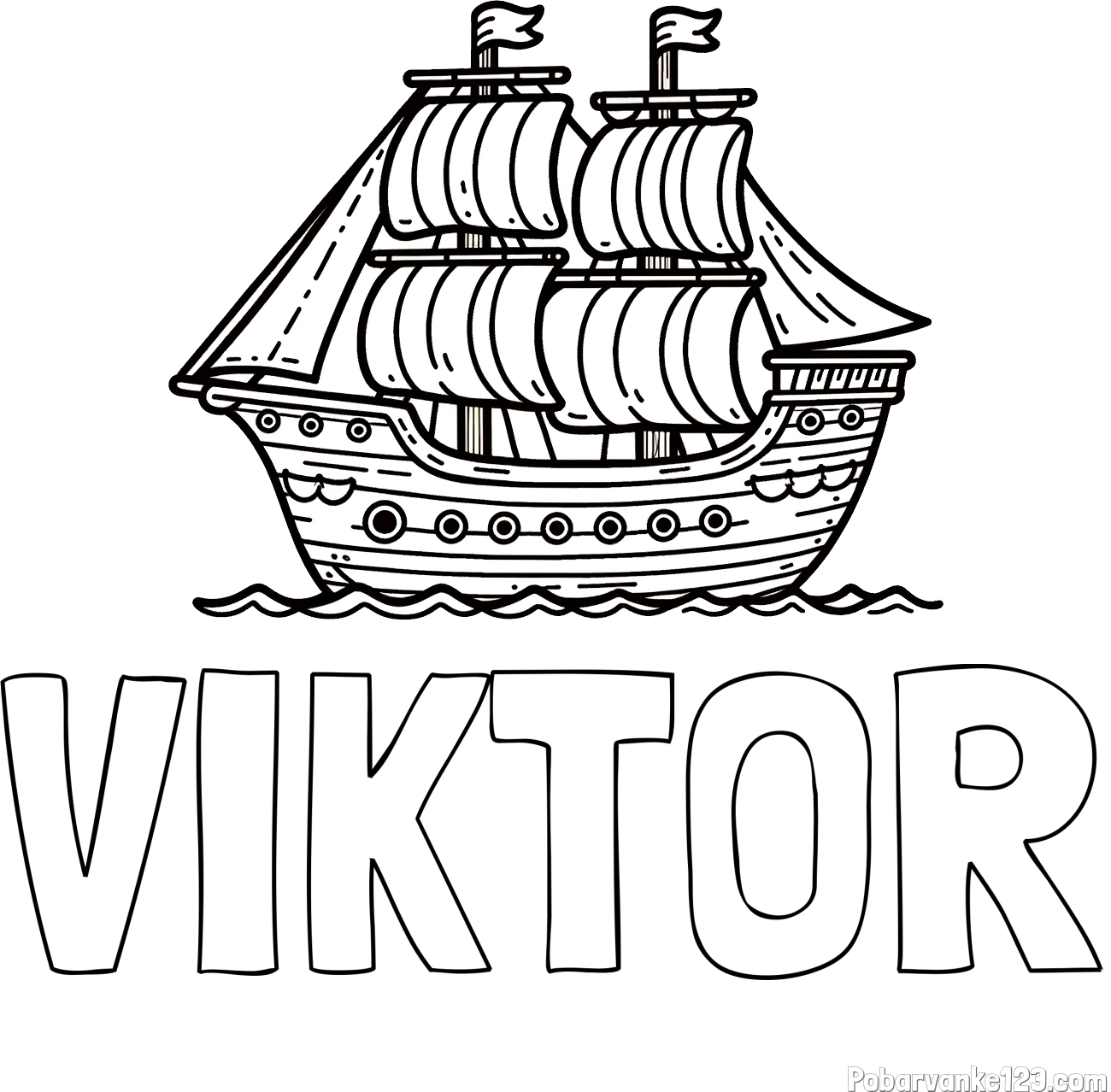 Pobarvanka imena VIKTOR in otroška pobarvanka ladje