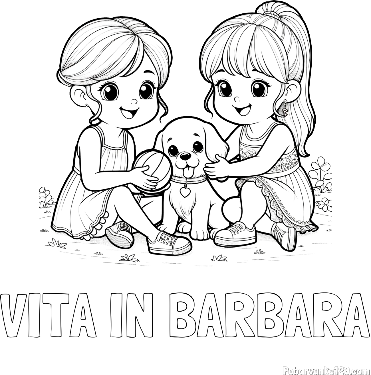 Pobarvanka imena VITA IN BARBARA in pobarvanka prijateljic s kužkom