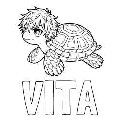 Online izdelana pobarvanka - Pobarvanka imena VITA in pobarvanka želve v stilu anime