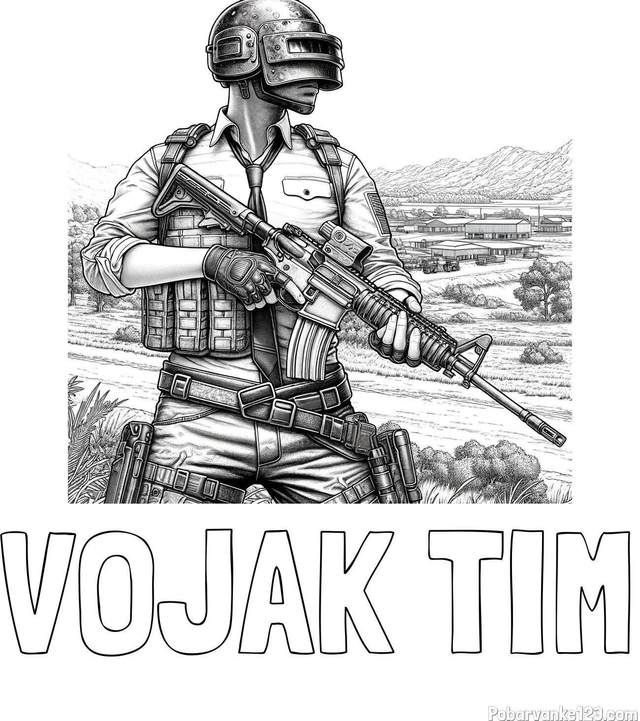 Pobarvanka imena VOJAK TIM in PUBG pobarvanka za starejše