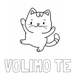 Online izdelana pobarvanka - Pobarvanka imena VOLIMO TE in pobarvanka razigrane mačke