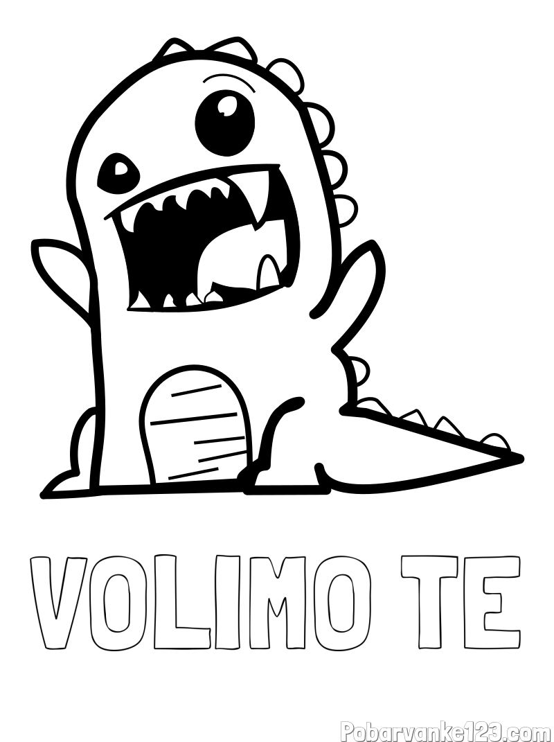 Pobarvanka imena VOLIMO TE in pobarvanka strašnega dinozavra
