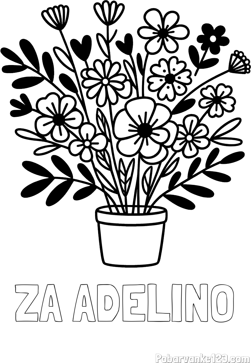 Pobarvanka imena ZA ADELINO in pobarvanka rož v cvetličnem loncu