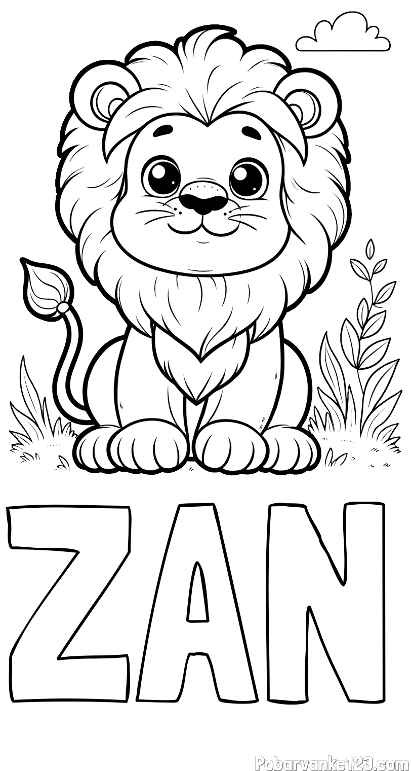 Pobarvanka imena ŽAN in pobarvanka ljubkega leva