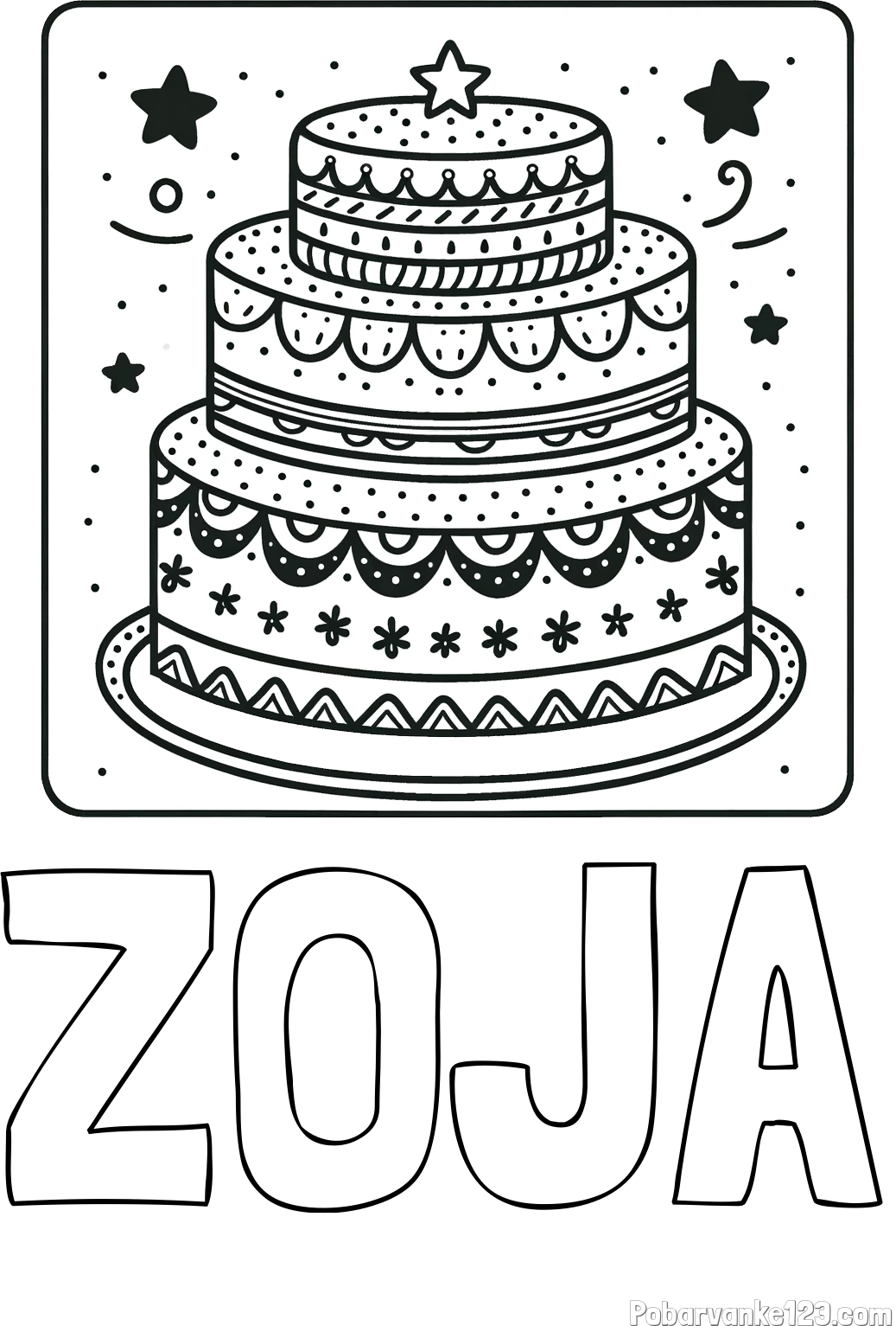 Pobarvanka imena ZOJA in pobarvanka slastne torte