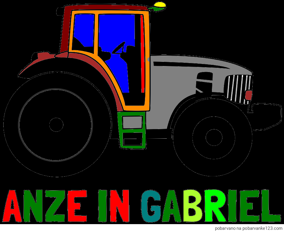 POBARVANA POBARVANKA - Pobarvanka imena ANZE IN GABRIEL in pobarvanka velikega in zmogljivega traktorja