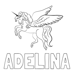Online izdelana pobarvanka - Pobarvanka imena ADELINA in lepa pobarvanka samoroga