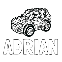 Online izdelana pobarvanka - Pobarvanka imena ADRIAN in pobarvanka avtomobila sestavljenega iz LEGO kock
