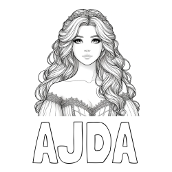 Online izdelana pobarvanka - Pobarvanka imena AJDA in pobarvanka lepe princese