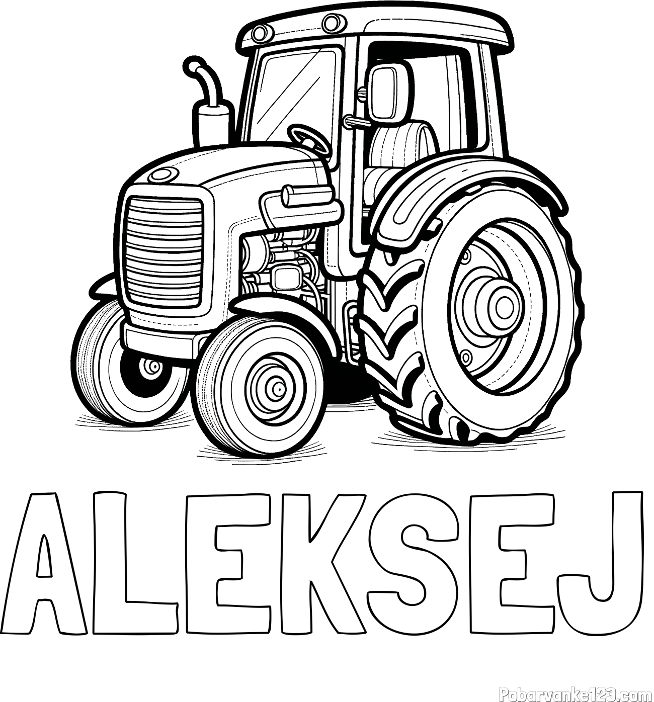 Pobarvanka imena ALEKSEJ in pobarvanka starega, a lepega traktorja