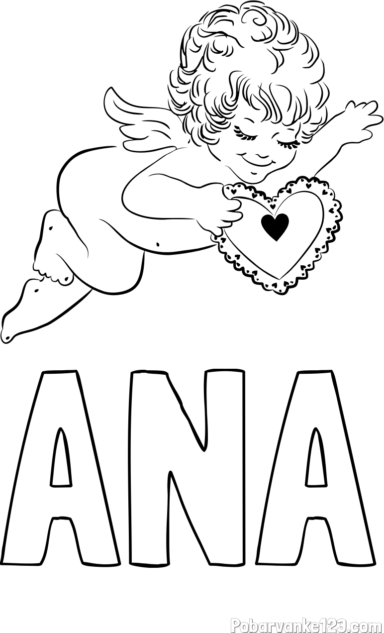 Pobarvanka imena ANA in pobarvanka angela s srčkom
