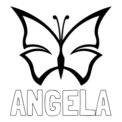 Online izdelana pobarvanka - Pobarvanka imena ANGELA in otroška pobarvanka metulja