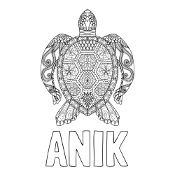 Online izdelana pobarvanka - Pobarvanka imena ANIK in pobarvanka želve - mandale