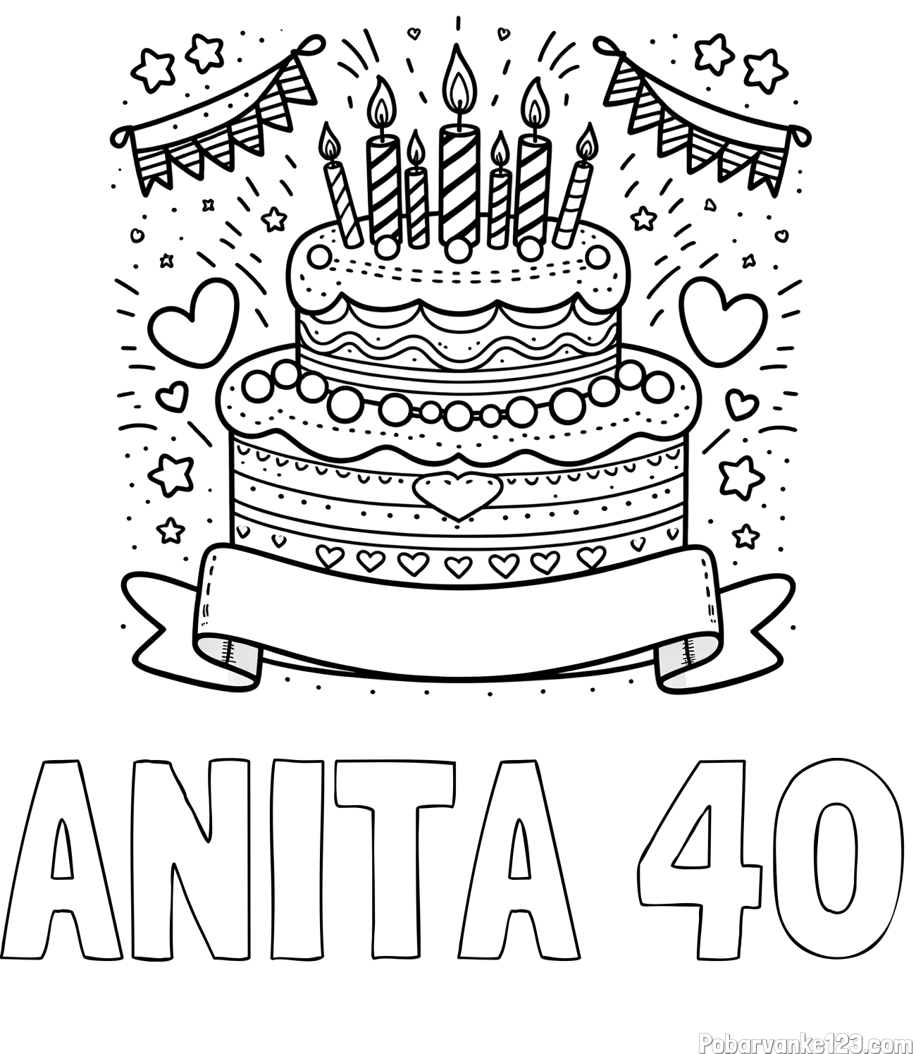 Pobarvanka imena ANITA 40 in pobarvanka velike torte za rojstni dan
