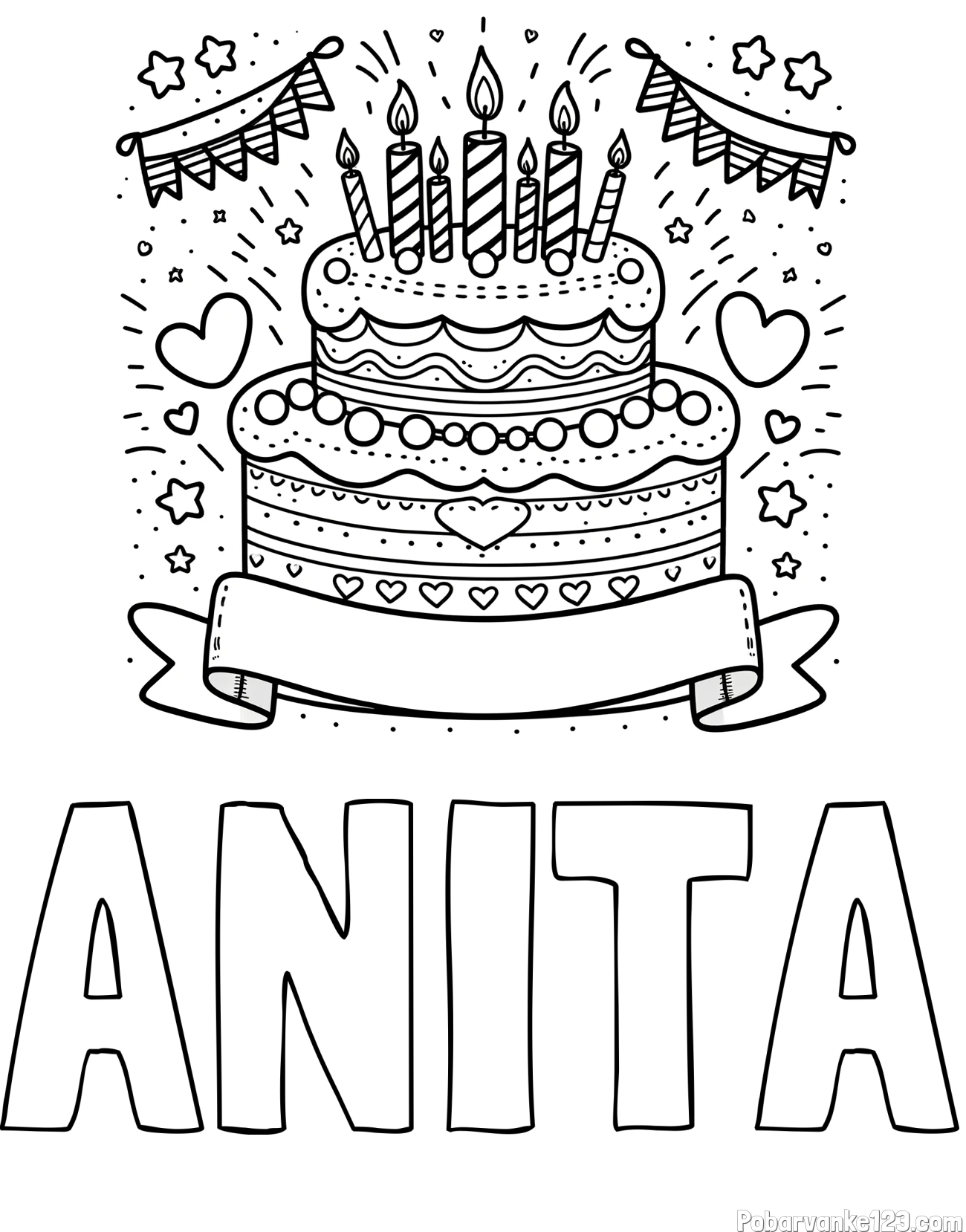 Pobarvanka imena ANITA in pobarvanka velike torte za rojstni dan