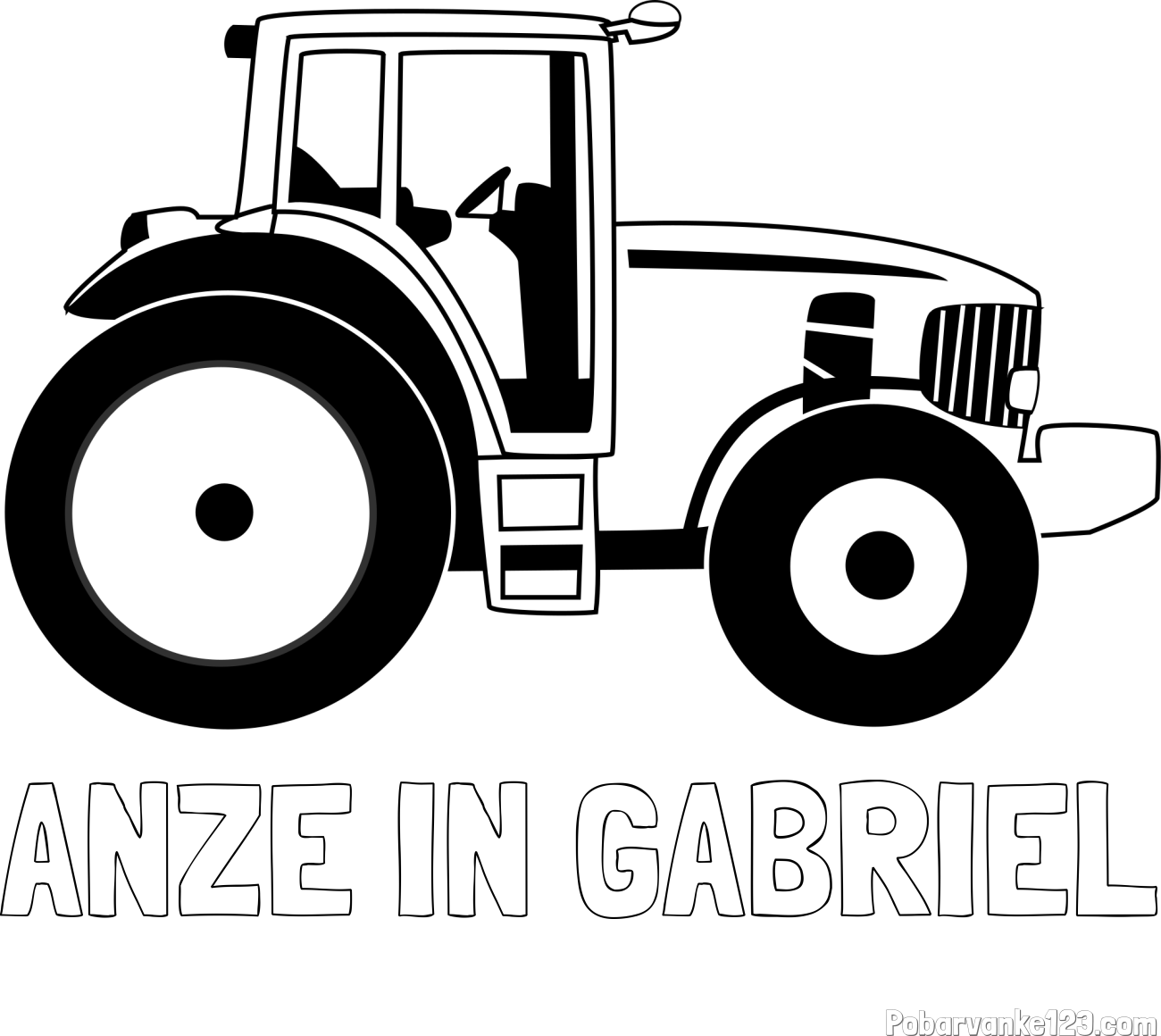 Pobarvanka imena ANZE IN GABRIEL in pobarvanka velikega in zmogljivega traktorja