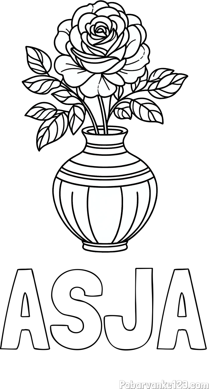 Pobarvanka imena ASJA in pobarvanka vrtnice v vazi