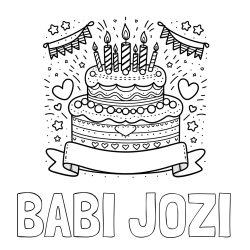 Online izdelana pobarvanka - Pobarvanka imena BABI JOŽI in pobarvanka velike torte za rojstni dan