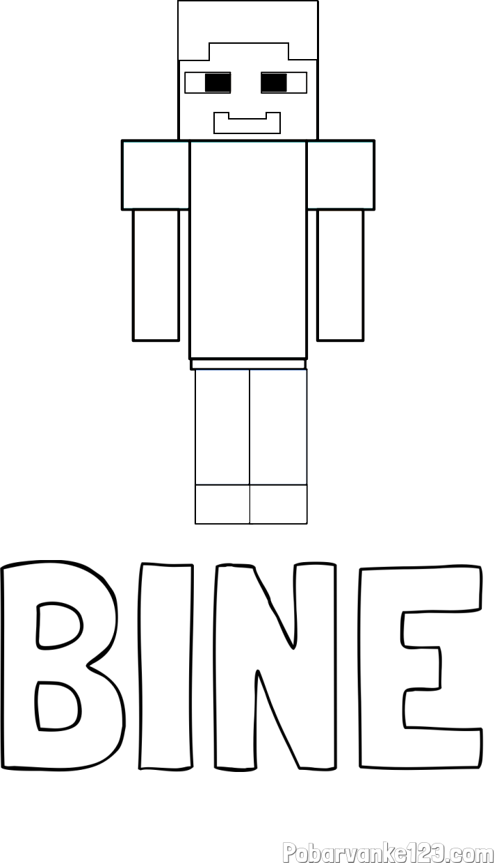 Pobarvanka imena BINE in pobarvanka Minecraft glavnega junaka