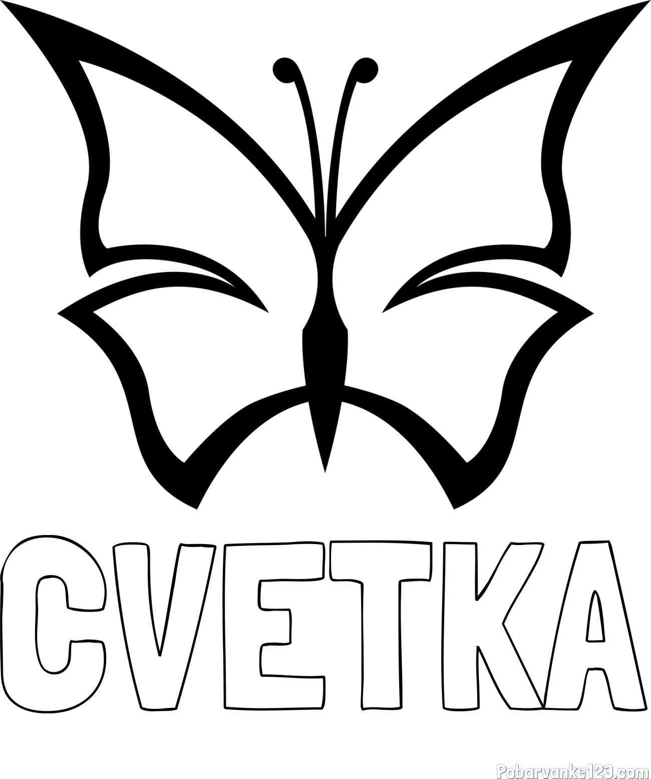 Pobarvanka imena CVETKA in otroška pobarvanka metulja