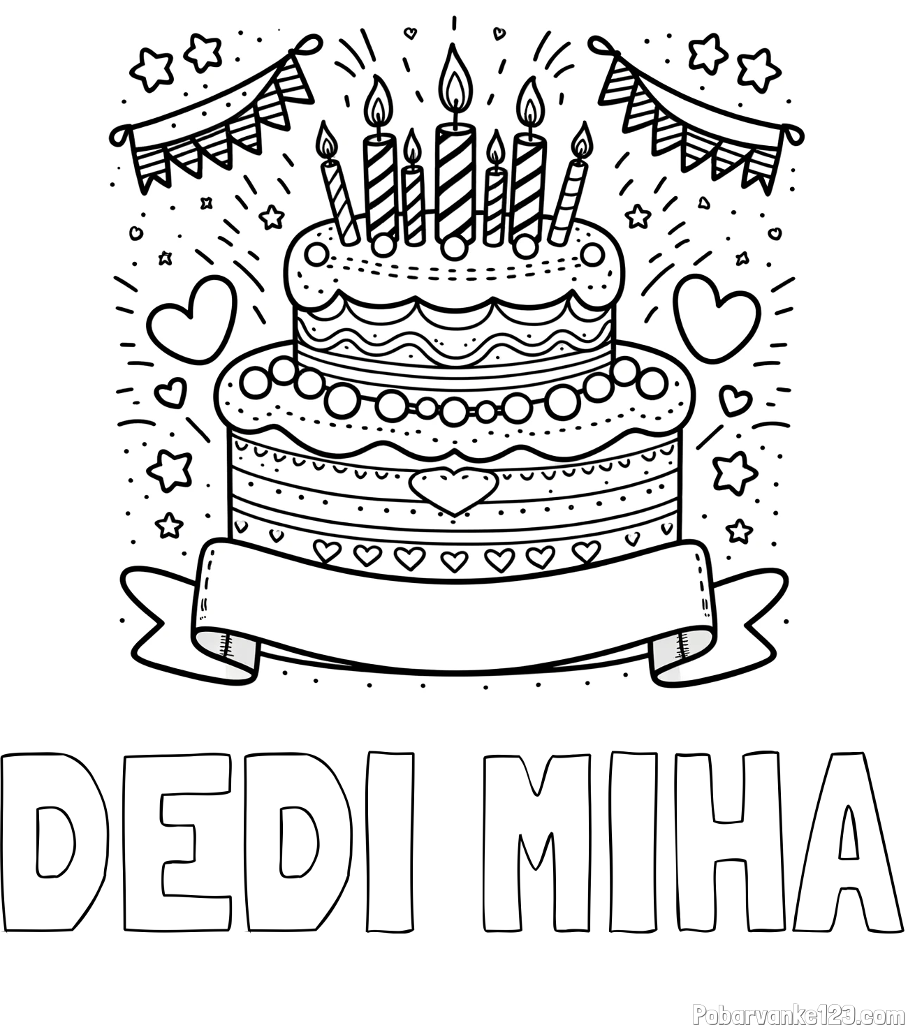 Pobarvanka imena DEDI MIHA in pobarvanka velike torte za rojstni dan
