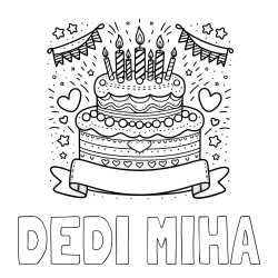 Online izdelana pobarvanka - Pobarvanka imena DEDI MIHA in pobarvanka velike torte za rojstni dan