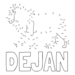 Online izdelana pobarvanka - Pobarvanka imena DEJAN in pobarvanka leva - poveži številke