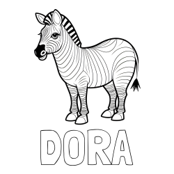 Online izdelana pobarvanka - Pobarvanka imena DORA in pobarvanka ljubke zebre