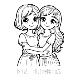 Online izdelana pobarvanka - Pobarvanka imena ELA   ELIZABETA in pobarvanka ljubkih prijateljic