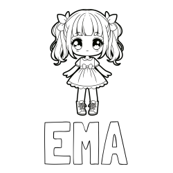 Online izdelana pobarvanka - Pobarvanka imena EMA in pobarvanka anime punčke