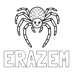 Online izdelana pobarvanka - Pobarvanka imena ERAZEM in pobarvanka veselega pajka