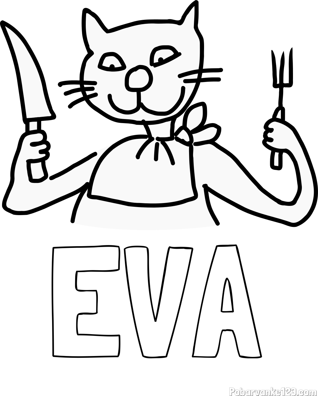 Pobarvanka imena EVA in pobarvanka mačke pri kosilu