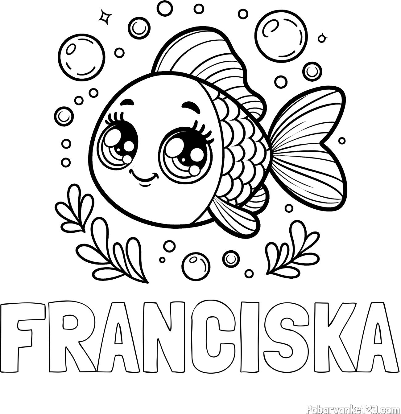 Pobarvanka imena FRANČIŠKA in pobarvanka prisrčne ribice