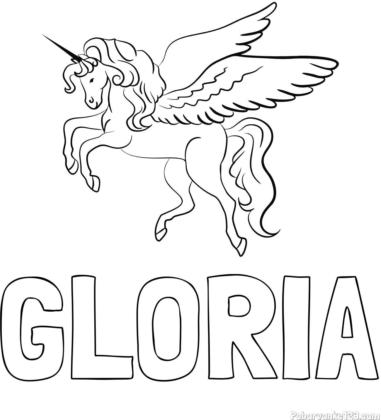 Pobarvanka imena GLORIA in lepa pobarvanka samoroga