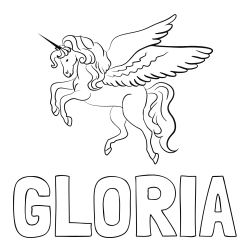 Online izdelana pobarvanka - Pobarvanka imena GLORIA in lepa pobarvanka samoroga